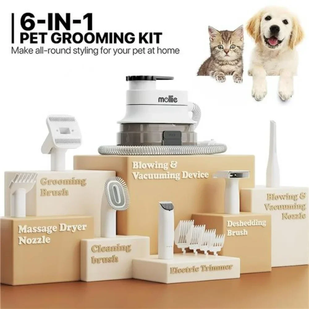 Dog Grooming Vacuum & Hair Blower & Electric Clippers, 3-in-1 Pet Grooming Kit